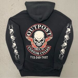 Vintage 2001 Outpost Custom Cycles Rare Double Sided Biker Hooded Sweatshirt XL